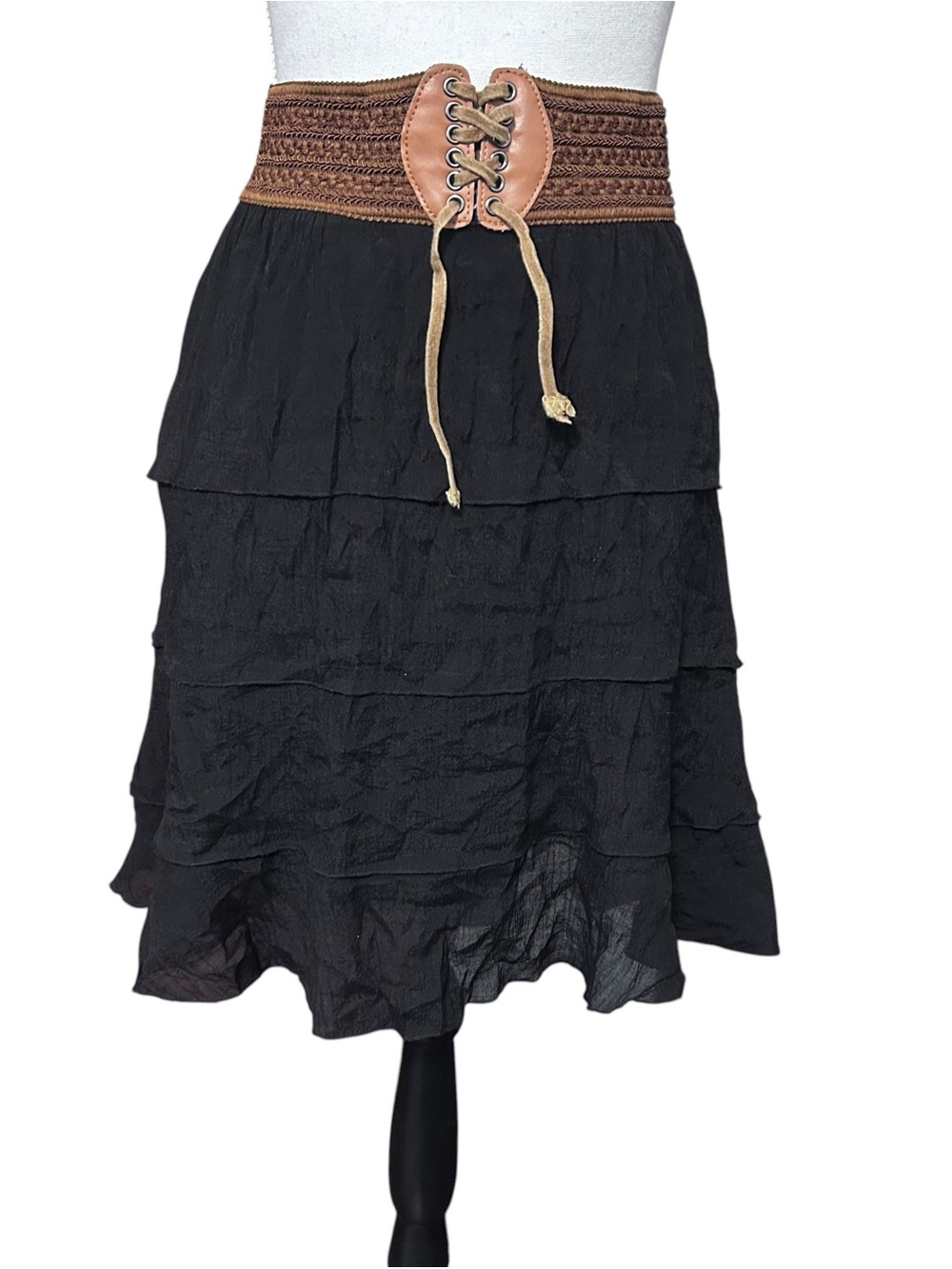 By & By Tiered Skirt Womens XL Black Corset Waist Western Festival Renaissance